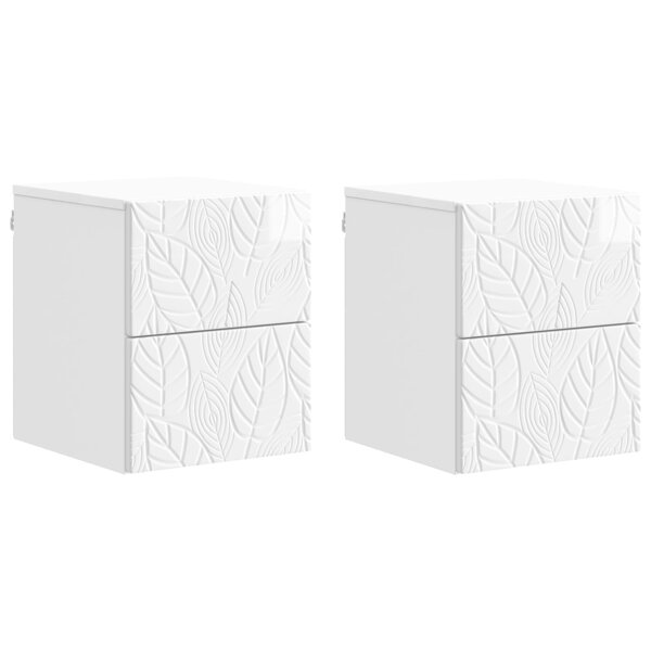 vidaXL Cabinet de chevet mural 2 pièces Blanc brillant