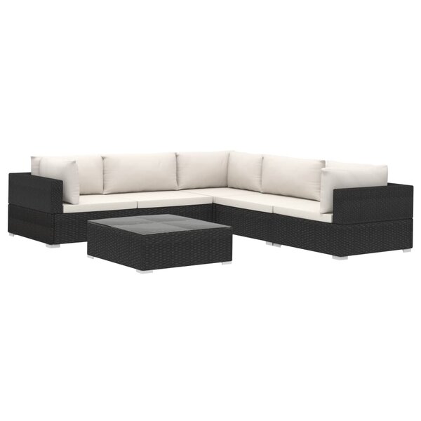 vidaXL Salon de jardin 6 Pièces avec coussins Résine tressée Noir