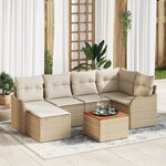 Ensemble de Canapé de Jardin 7 pièces avec Coussins Beige Poly Rotin Acacia
