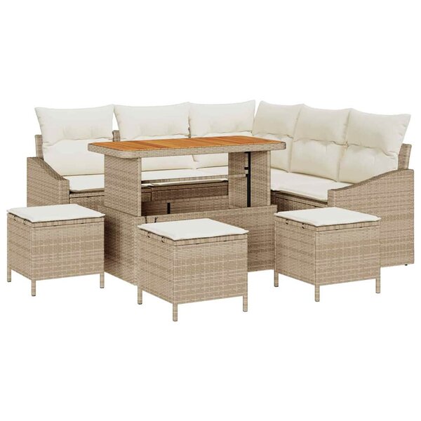vidaXL Ensemble de canapé de jardin avec coussin 9 Pièces Beige  Crème