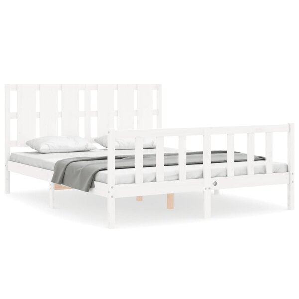 vidaXL Cadre de lit avec tête de lit blanc King Size bois massif