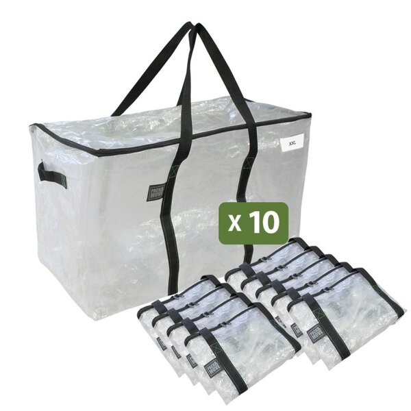 Pack and Move - Lot 10 grands sacs déménagement transparent  rangement et transport ultra résistant - Réutilisable - Poignées solides - 100L