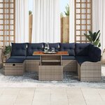 vidaXL Ensemble de canapé de jardin avec coussin 9 Pièces Gris Poly rotin