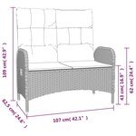 vidaXL Banc de jardin inclinable avec coussins 107 cm Poly rotin Noir
