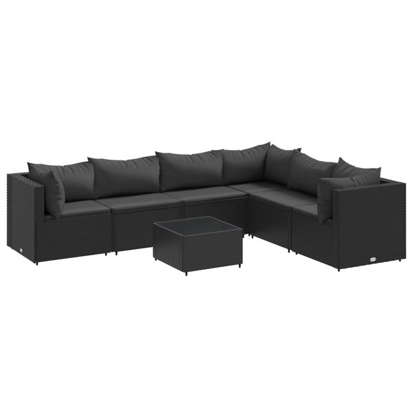 vidaXL Salon de jardin 7 Pièces avec coussins Noir Résine tressée