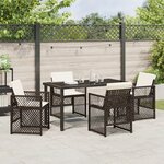 Ensemble de salle à manger de jardin 5 pièces avec coussins en osier poly marron
