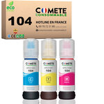 COMETE, Entreprise Française- 104- pack 3 Recharges Ecotank Compatibles EPSON