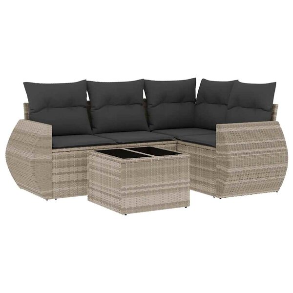 vidaXL Salon de jardin 5 Pièces avec coussins gris clair résine tressée