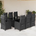 vidaXL Ensemble à manger de jardin 9Pièces coussins noir résine tressée