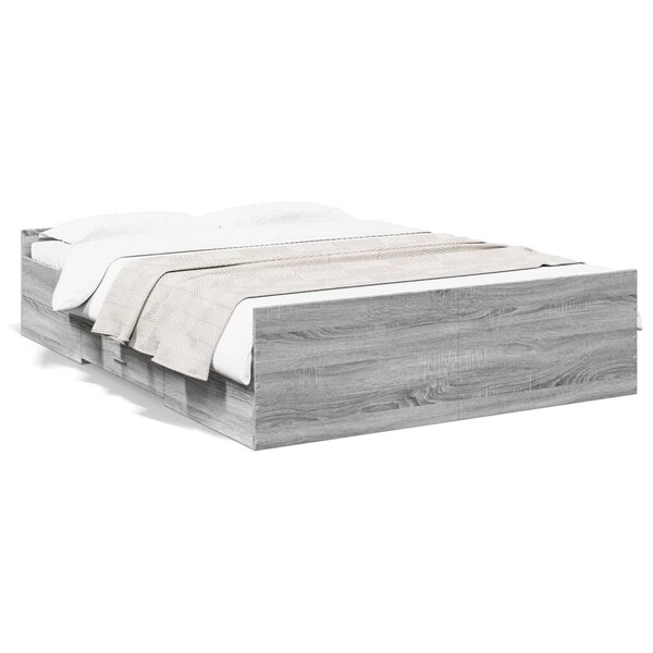 vidaXL Cadre de lit avec tiroirs sans matelas sonoma gris 135x190 cm