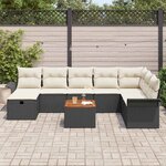 vidaXL Ensemble de canapé de jardin avec coussin 9 Pièces Noir Poly rotin