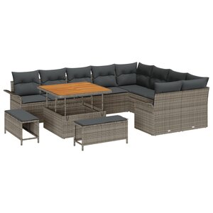 Ensemble de Canapé de Jardin vidaXL 12 Pièces avec Coussins Gris Rattan Poly Acacia