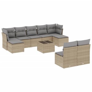 vidaXL Salon de jardin avec coussins 10 Pièces beige résine tressée