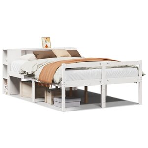 vidaXL Lit bibliothèque sans matelas blanc 140x190 cm bois pin massif