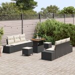 vidaXL Ensemble de canapé de jardin avec coussin 9 Pièces Noir et Crème