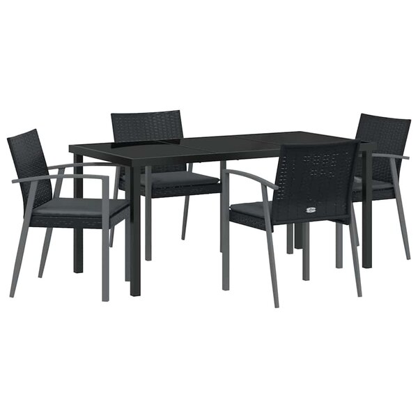 vidaXL Ensemble de salle à manger pour jardin 5 Pièces Noir Poly rotin