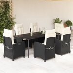 vidaXL Ensemble à manger de jardin coussins 7Pièces Noir Résine tressée