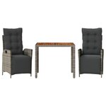vidaXL Ensemble à manger de jardin 3 Pièces coussins gris résine tressée
