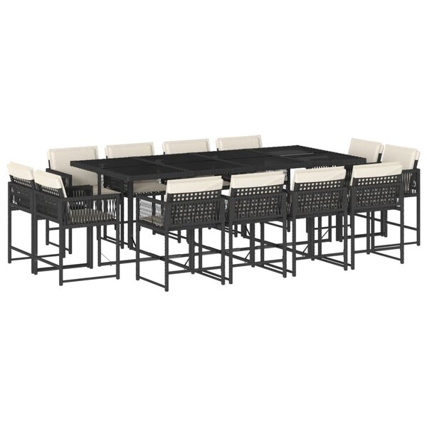 vidaXL Ensemble à manger de jardin 13 Pièces coussins noir résine tressée