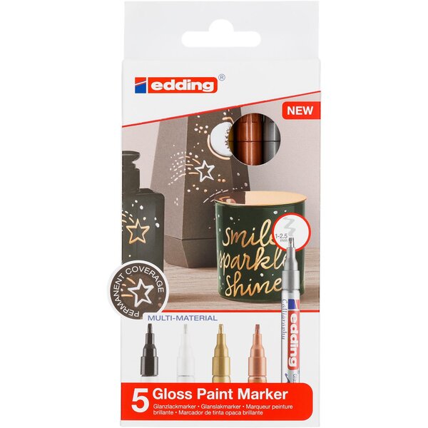 Marqueur Peinture brillante 753 Etui de 5 Assorti 1-2 5 mm EDDING