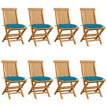 vidaXL Chaises de jardin avec coussins bleu clair lot de 8 Teck massif