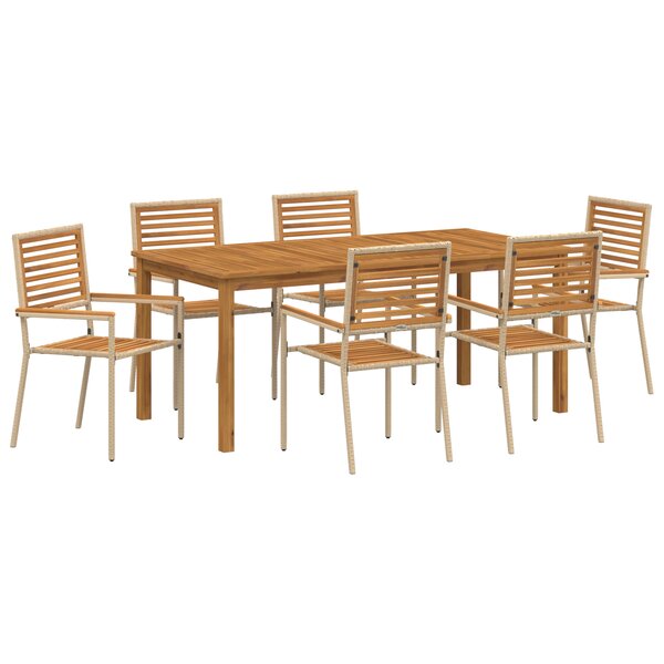 Ensemble de jardin 7 pièces vidaXL en poly-rattan acacia beige