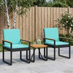 vidaXL Ensemble de meubles d'extérieur 3 Pièces Noir et turquoise