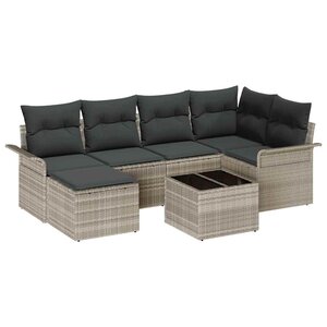vidaXL Ensemble de canapé de jardin 7 Pièces Gris clair Poly rotin