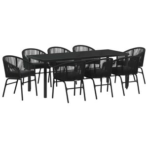 vidaXL Ensemble de salle à manger pour jardin 9 Pièces Noir