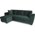 Canapé d'angle convertible HAMILTON 4 places - Tissu velours vert - 245 x 140 x 86 - Coffre de rangement