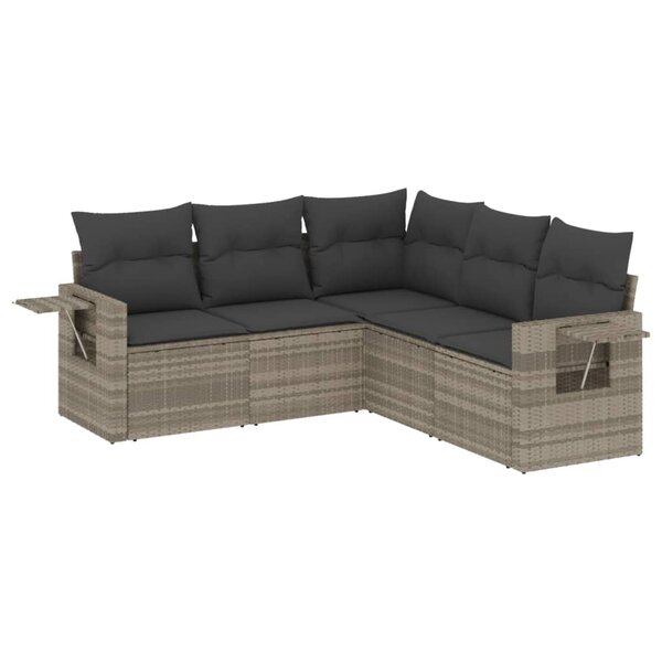 vidaXL Salon de jardin 5 Pièces avec coussins gris clair résine tressée