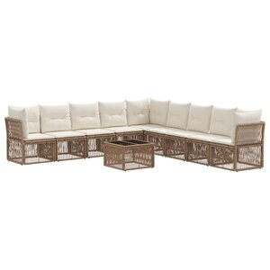 vidaXL Ensemble de canapé de jardin 10 Pièces Beige polyrotin