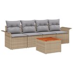 vidaXL Ensemble de canapé de jardin 5 pièces avec coussins beige poly rotin acacia