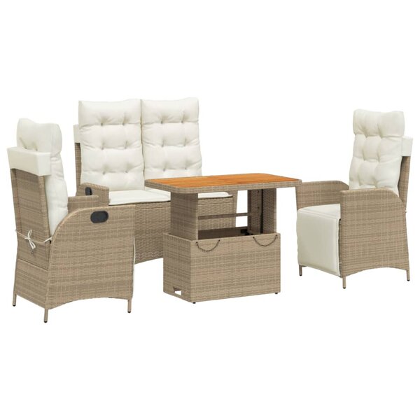 vidaXL Ensemble à manger de jardin coussins 4 Pièces beige résine tressée