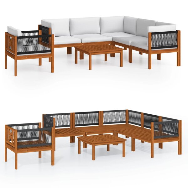 vidaXL Salon de jardin 7 pièces avec coussins  bois d'acacia crème et corde