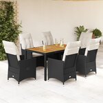 vidaXL Ensemble à manger de jardin coussins 7Pièces Noir Résine tressée