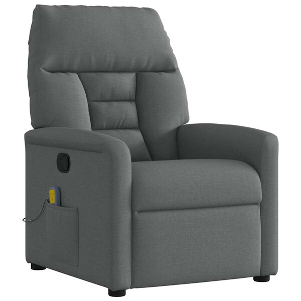 vidaXL Fauteuil inclinable de massage en tissu gris foncé