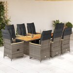 vidaXL Ensemble de bistro de jardin 9 Pièces coussins gris poly rotin