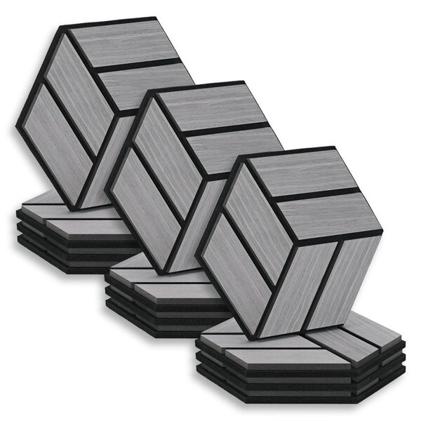 12 Panneaux muraux 30x26 hexagone gris bois