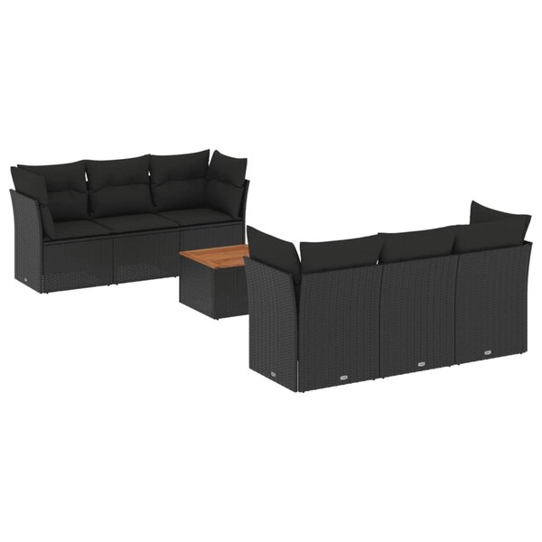 vidaXL Salon de jardin 7 Pièces avec coussins noir résine tressée