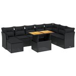 vidaXL Salon de jardin 9 Pièces avec coussins noir résine tressée