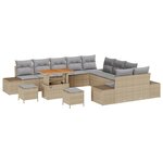 Ensemble de Canapé de Jardin de 13 Pièces Avec Coussins Beige Poly Rattan Acacia