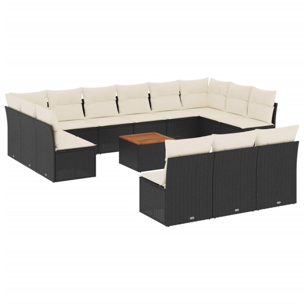 vidaXL Salon de jardin avec coussins 14 Pièces noir résine tressée