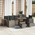 vidaXL Ensemble de Canapé de Jardin de 10 Pièces avec Coussins Gris Rotin Poly Acacia
