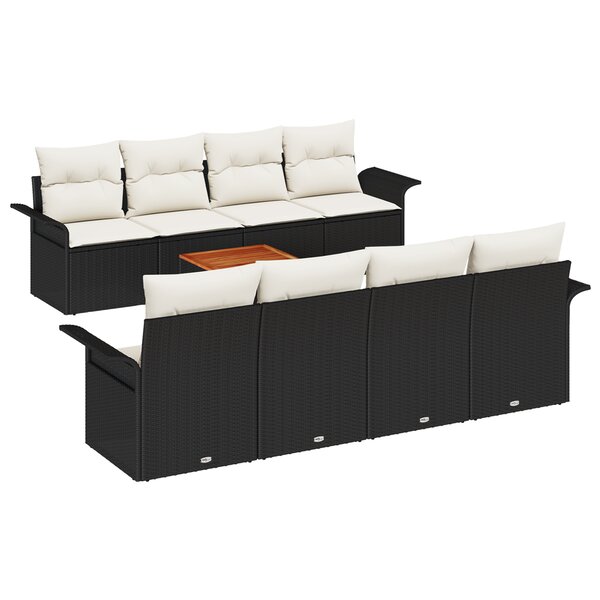 Ensemble de Canapés de Jardin 9 Pièces avec Coussins Noir Poly Rattan Acacia