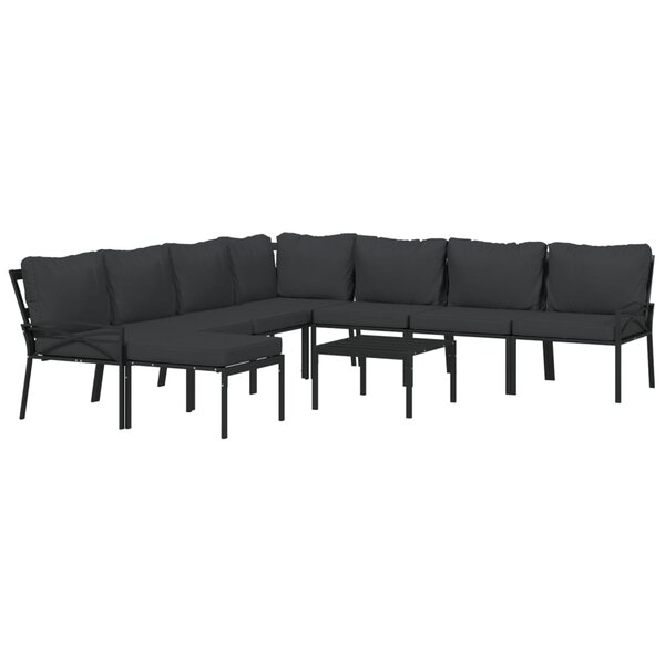 Salon de jardin meuble d'extérieur ensemble de mobilier 9 pièces avec coussins gris acier 02_0017978