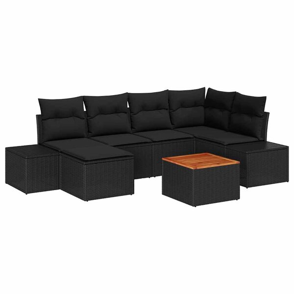 vidaXL Ensemble de canapé de jardin avec coussin 7 Pièces Noir Poly rotin