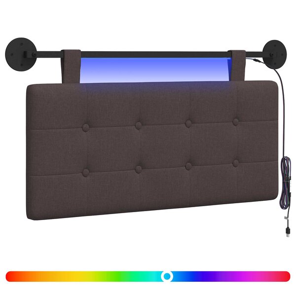 vidaXL Tête de lit suspendue Avec lumière LED Marron foncé Tissu