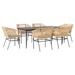 vidaXL Ensemble à manger jardin coussins 7Pièces marron poly rotin verre
