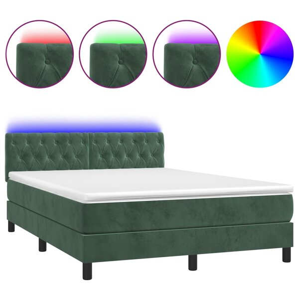 vidaXL Sommier à lattes de lit avec matelas LED Vert foncé 140x200 cm